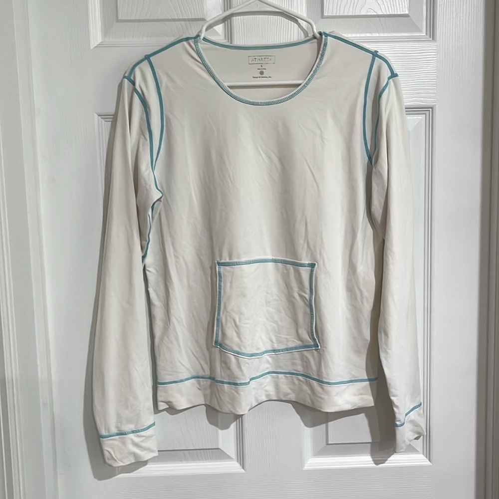 Athleta Rash Guard Rashguard - White with Blue Stitching - Pouch / Size L Nice!!